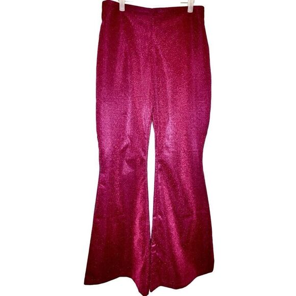 Anthro Pitcha Clothier Stretch Glitter Extreme Flare Trouser Pants Hot Pink Size - Picture 1 of 5